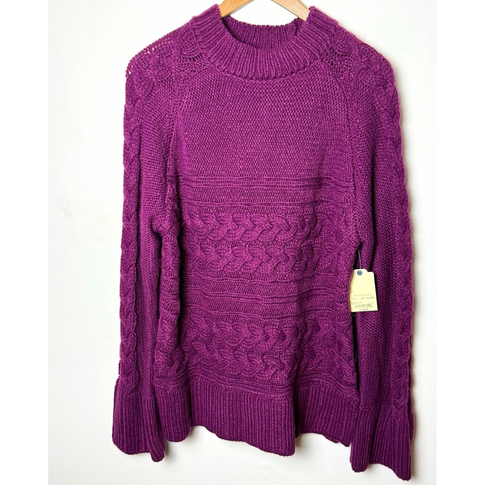 St. John's Bay Women's Purple Cable Knit Mock Neck Pullover Sweater XL
